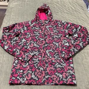 Columbia Hooded Jacket, Windbreaker, Rain, Pink, Gray, Lightweight, Size XL